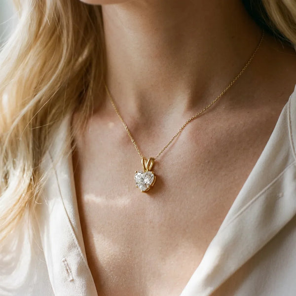 Yellow gold Heart-Shaped Diamond Solitaire Pendant with Four-Prong Setting