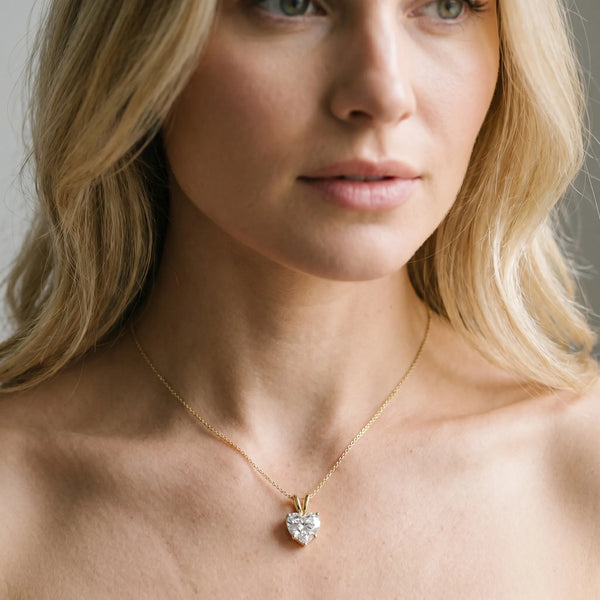 Yellow gold Heart-Shaped Diamond Solitaire Pendant with Four-Prong Setting
