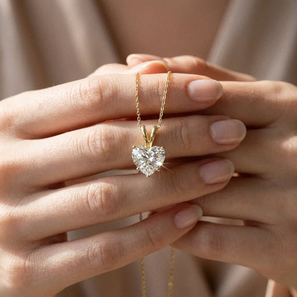 Yellow gold Heart-Shaped Diamond Solitaire Pendant with Four-Prong Setting