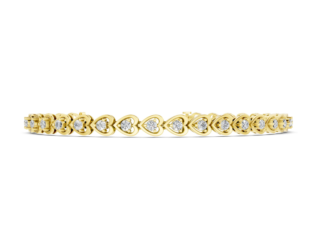 Yellow gold Heart-Shaped Diamond Tennis Bracelet with Channel Setting and Four-Prong Setting_6