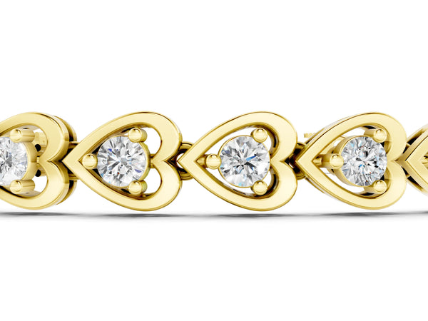 Yellow gold Heart-Shaped Diamond Tennis Bracelet with Channel Setting and Four-Prong Setting