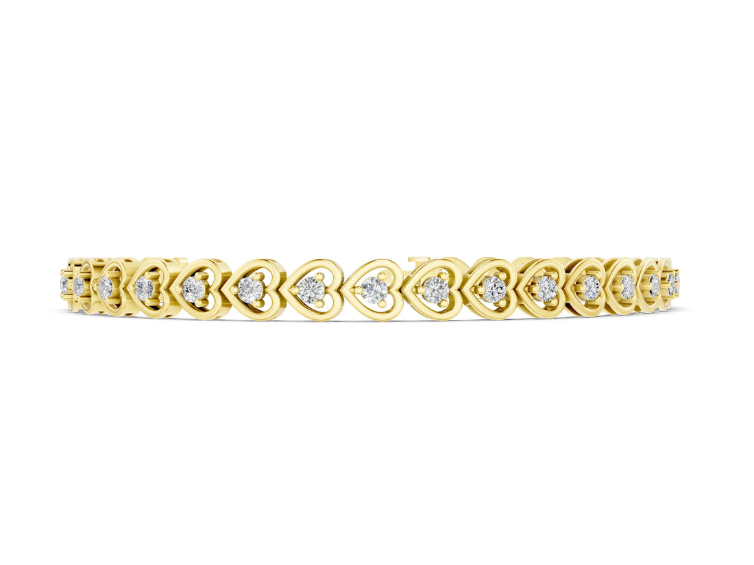Yellow gold Heart-Shaped Diamond Tennis Bracelet with Channel Setting and Prong Set Stones_2