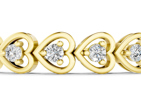 Yellow gold Heart-Shaped Diamond Tennis Bracelet with Channel Setting and Prong Set Stones