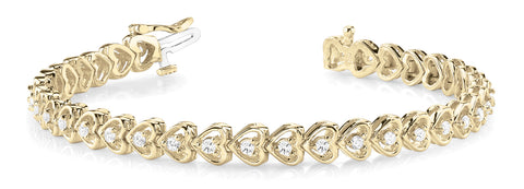 Yellow gold Heart-Shaped Diamond Tennis Bracelet with Channel Setting and Prong Set Stones