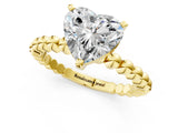 Yellow gold Heart Solitaire Beaded Band Prong Setting Ring 1