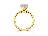 Yellow gold Heart Solitaire Beaded Band Prong Setting Ring 3