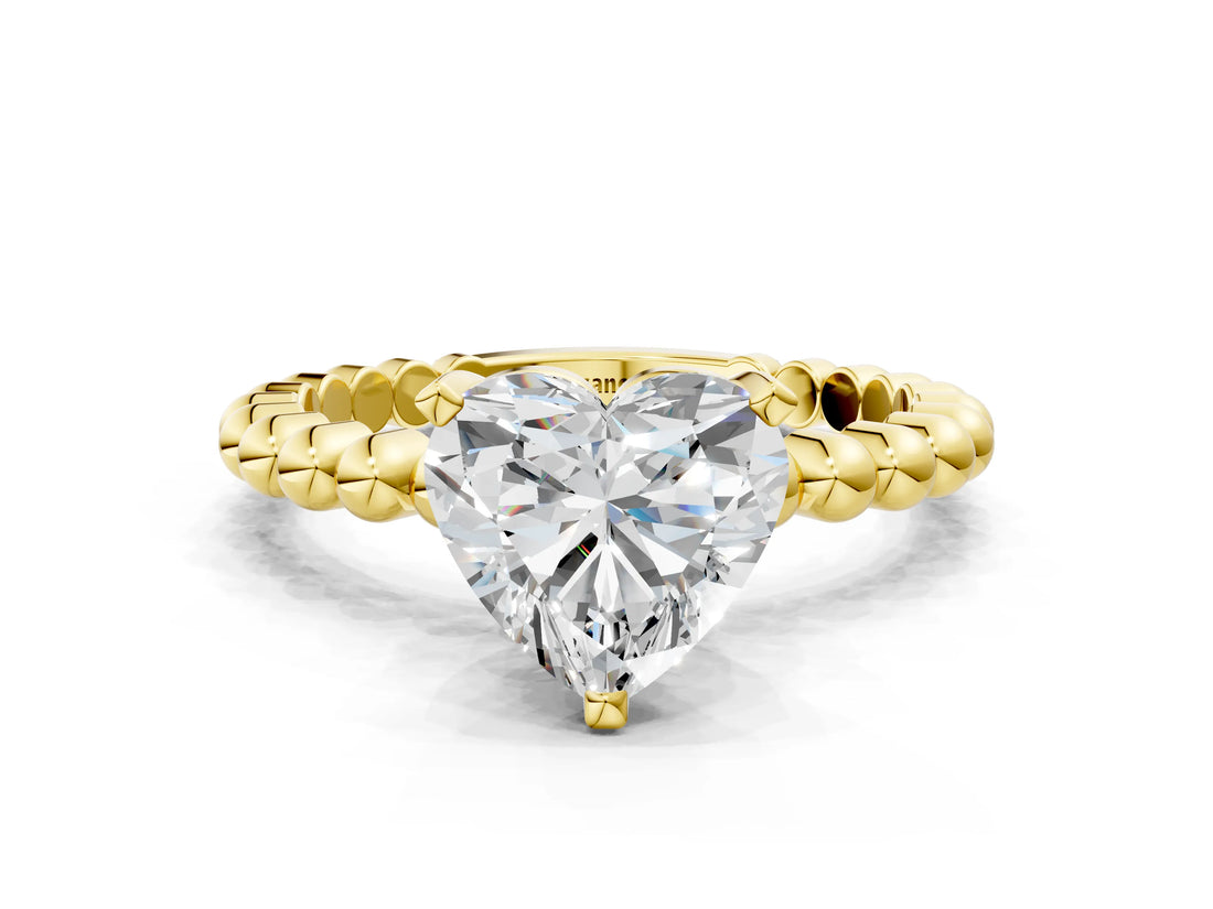 Yellow gold Heart Solitaire Beaded Band Prong Setting Ring