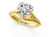 Yellow gold Heart Solitaire Beaded Band Six-Prong Setting_5