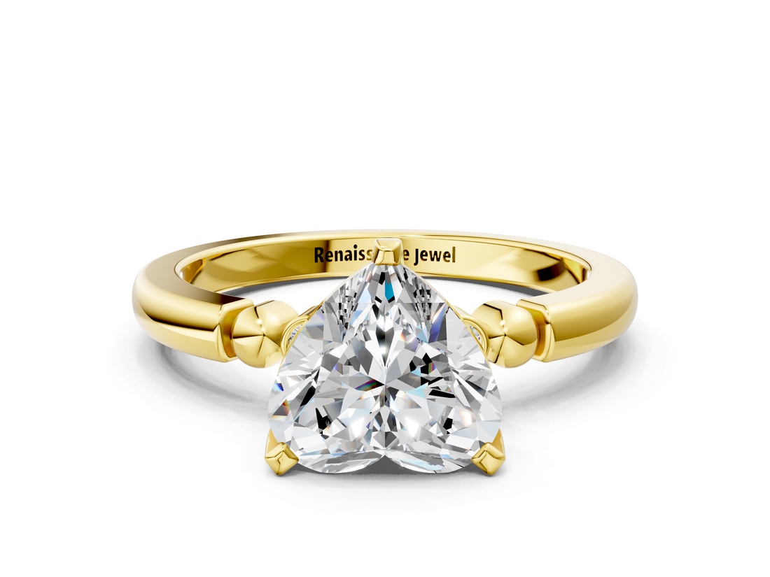 Yellow gold Heart Solitaire Beaded Band with Four-Prong Setting_59