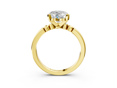 Yellow gold Heart Solitaire Beaded Band with Four-Prong Setting_62