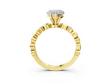 Yellow gold Heart Solitaire Bezel-Set Diamond Ring with Beaded Band and Four-Prong Setting_55