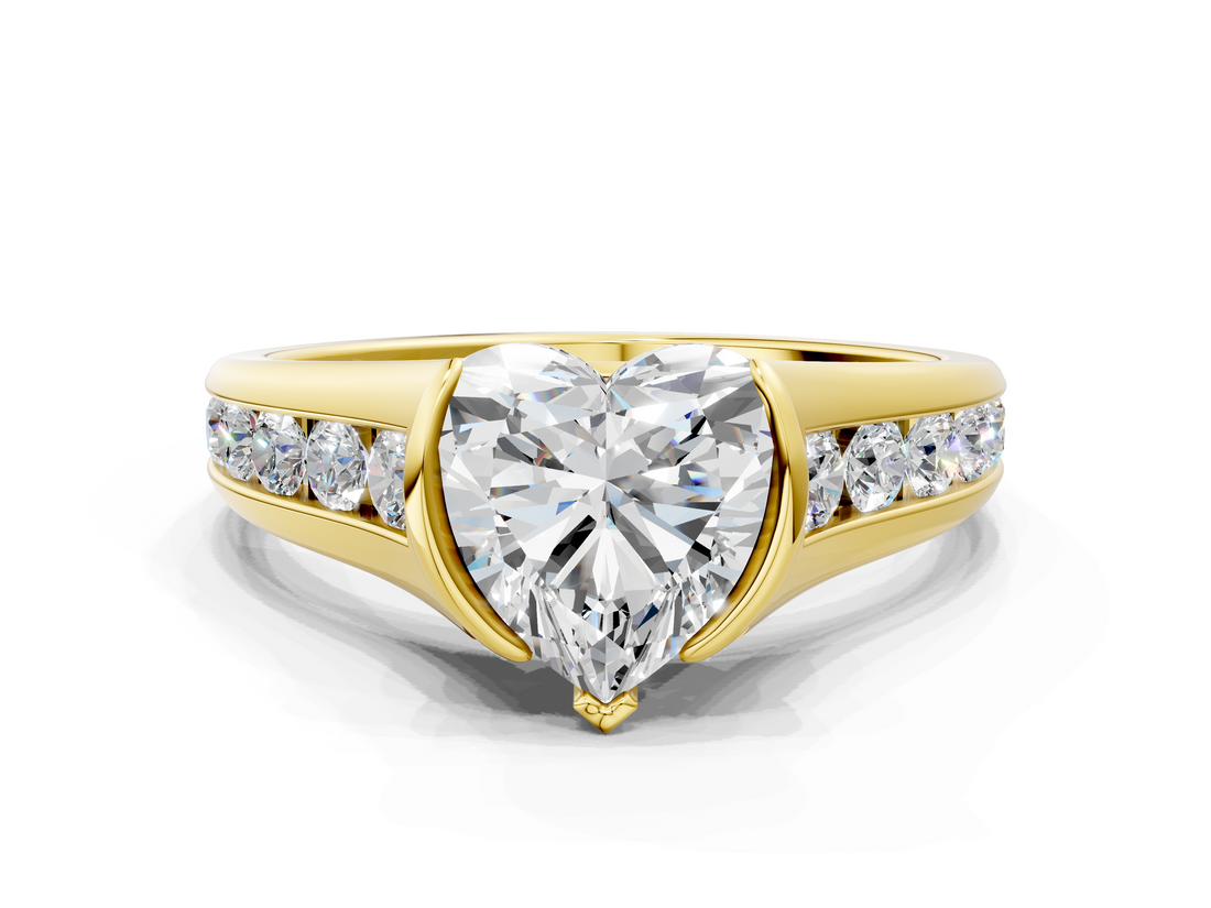 Yellow gold Heart Solitaire Bezel-Set Diamond Ring with Channel-Set Band_39