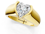 Yellow gold Heart Solitaire Bezel Set Diamond Ring with Wide Band_4