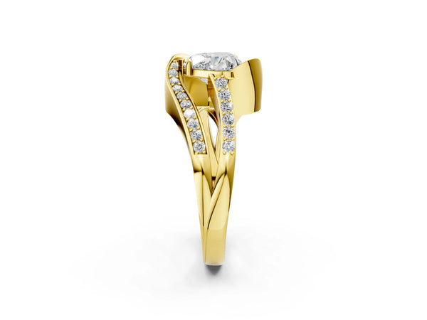 Yellow gold Heart Solitaire Bypass Diamond Engagement Ring with Channel-Set Band and Four-Prong Setting