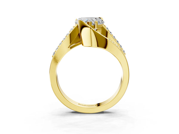 Yellow gold Heart Solitaire Bypass Diamond Engagement Ring with Channel-Set Band and Four-Prong Setting