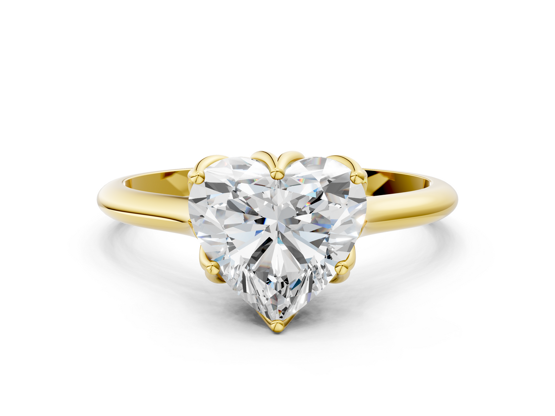 Yellow gold Heart Solitaire Cathedral Diamond Ring with Six-Prong Setting_25