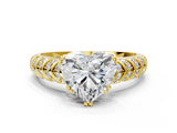Yellow gold Heart Solitaire Chevron Pave Diamond Engagement Ring with Six-Prong Setting_3
