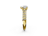 Yellow gold Heart Solitaire Chevron Pave Diamond Engagement Ring with Six-Prong Setting_5