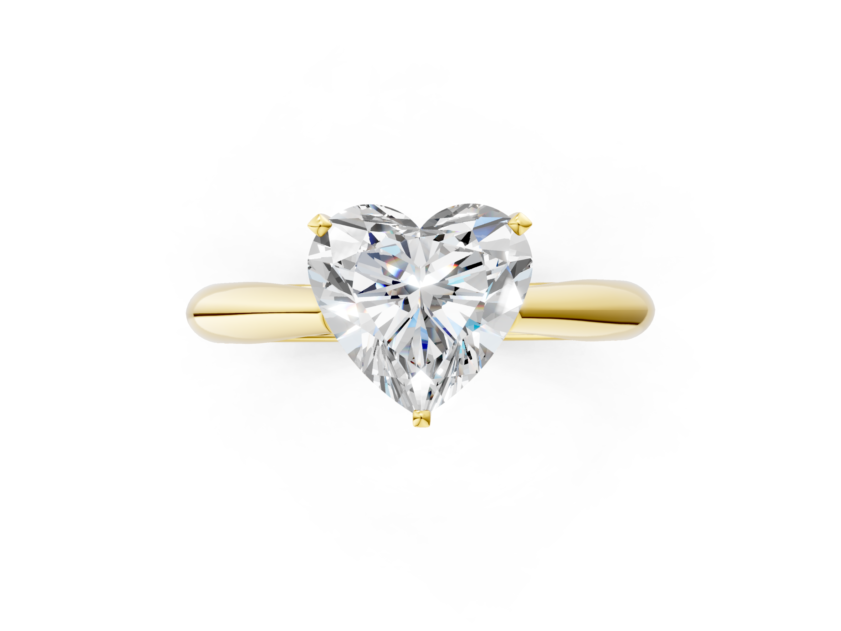 Yellow gold Heart Solitaire Diamond Engagement Ring with Cathedral Setting and Four-Prong Mount on a Classic Band_209