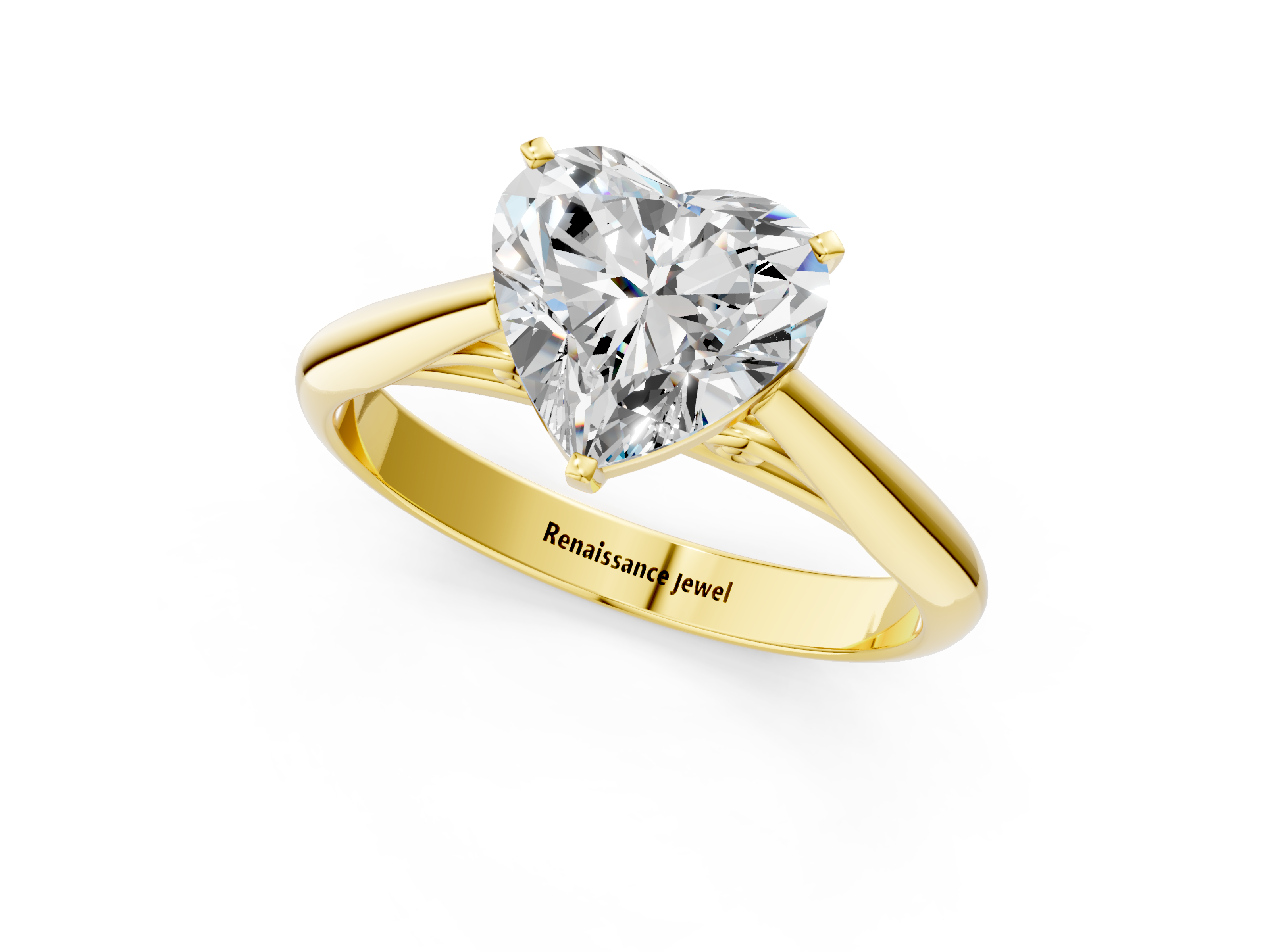 Yellow gold Heart Solitaire Diamond Engagement Ring with Cathedral Setting and Four-Prong Mount on a Classic Band_210