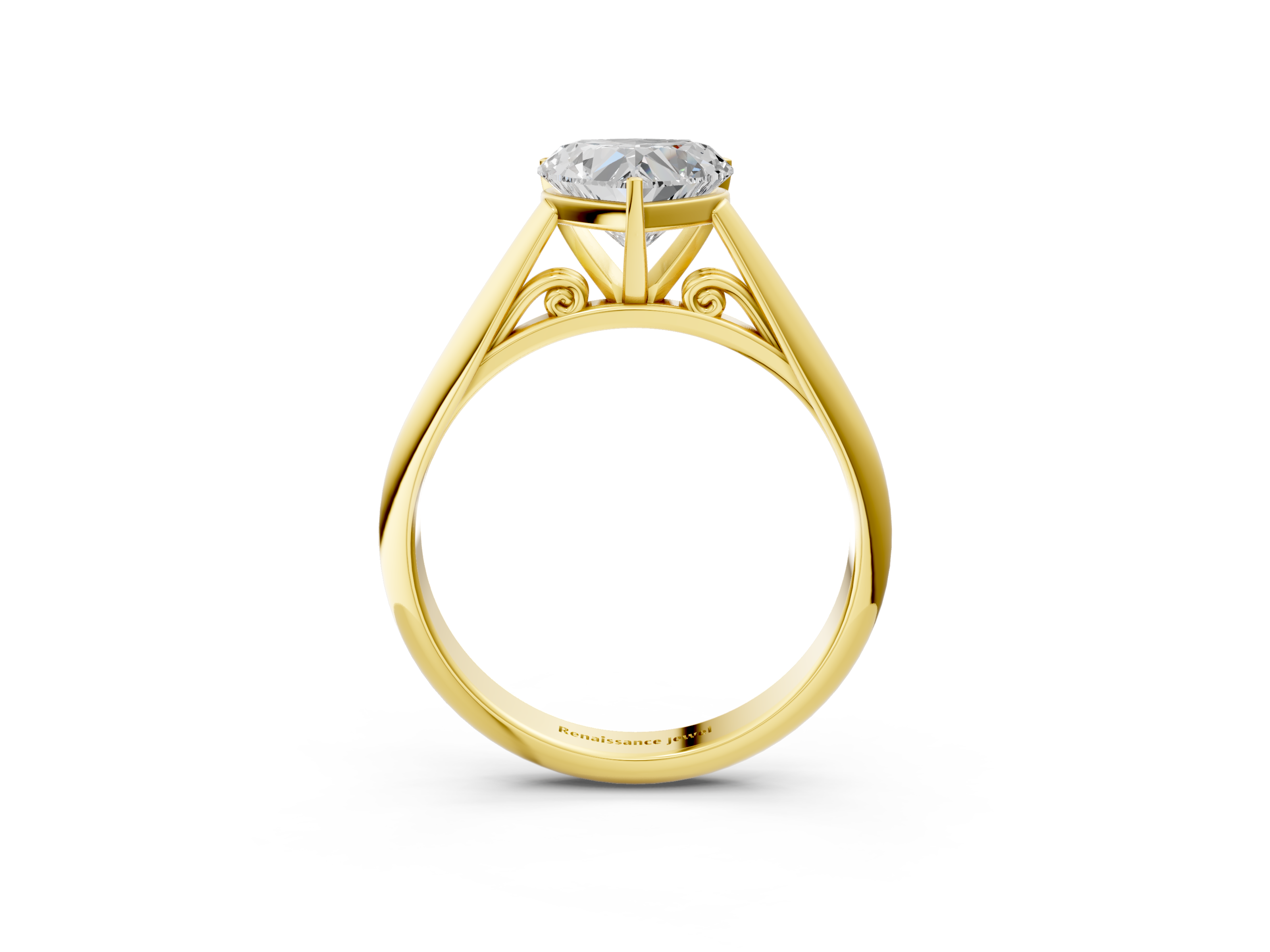 Yellow gold Heart Solitaire Diamond Engagement Ring with Cathedral Setting and Four-Prong Mount on a Classic Band_212