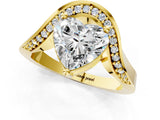Yellow gold Heart Solitaire Diamond Engagement Ring with Pave Band and Four-Prong Setting 1
