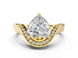 Yellow gold Heart Solitaire Diamond Engagement Ring with Pave Band and Four-Prong Setting