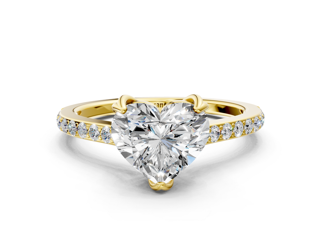 Yellow gold Heart Solitaire Diamond Engagement Ring with Pave Band and Six-Prong Setting_42