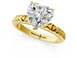 Yellow gold Heart Solitaire Diamond Engagement Ring with XO Engraved Band and Four-Prong Setting 1