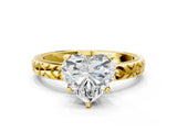 Yellow gold Heart Solitaire Diamond Engagement Ring with XO Engraved Band and Four-Prong Setting