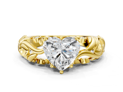 Yellow gold Heart Solitaire Diamond Leaf Vine Band with Prong Setting_37
