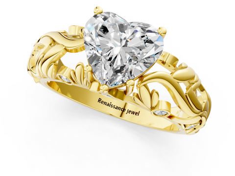 Yellow gold Heart Solitaire Diamond Leaf Vine Band with Prong Setting_38