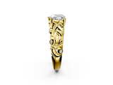 Yellow gold Heart Solitaire Diamond Leaf Vine Band with Prong Setting_39