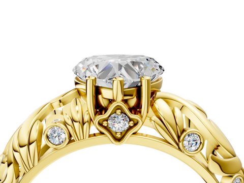 Yellow gold Heart Solitaire Diamond Leaf Vine Band with Prong Setting_41