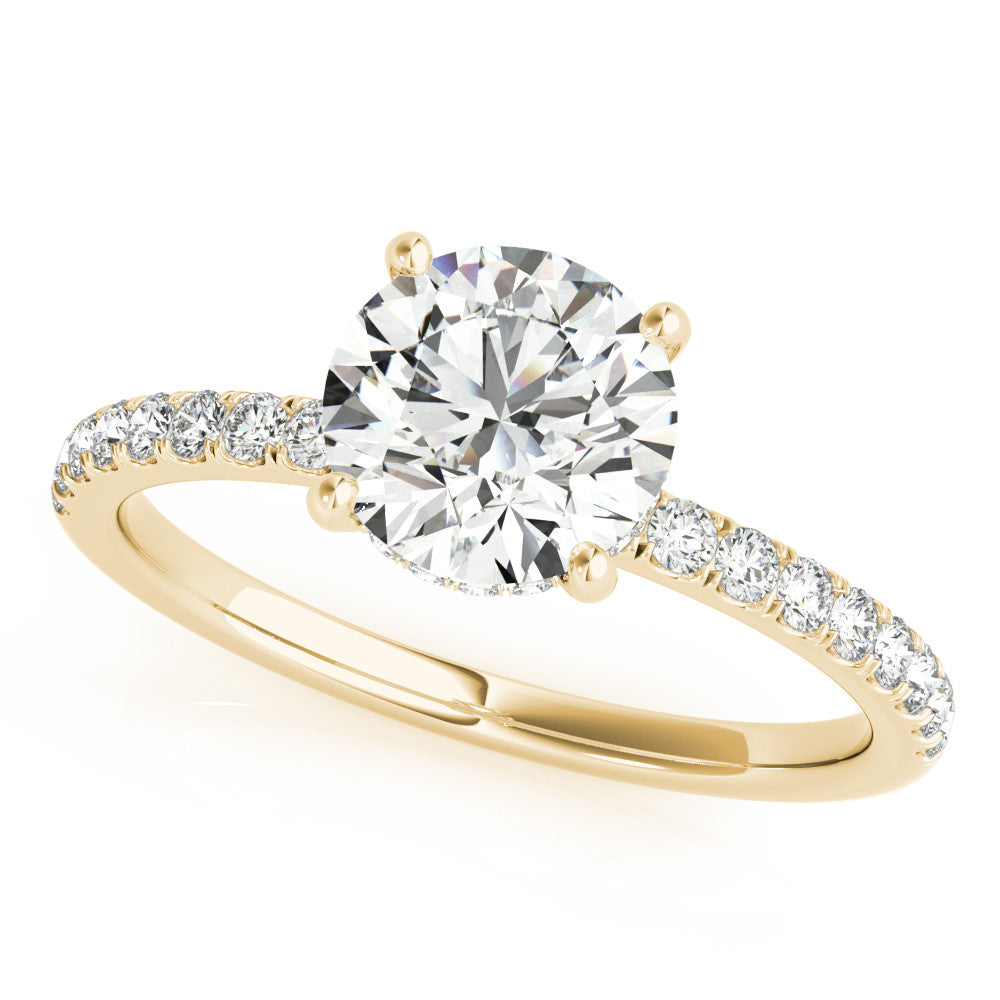 Yellow gold Heart Solitaire Diamond Pavé Band with Four-Prong Setting 2