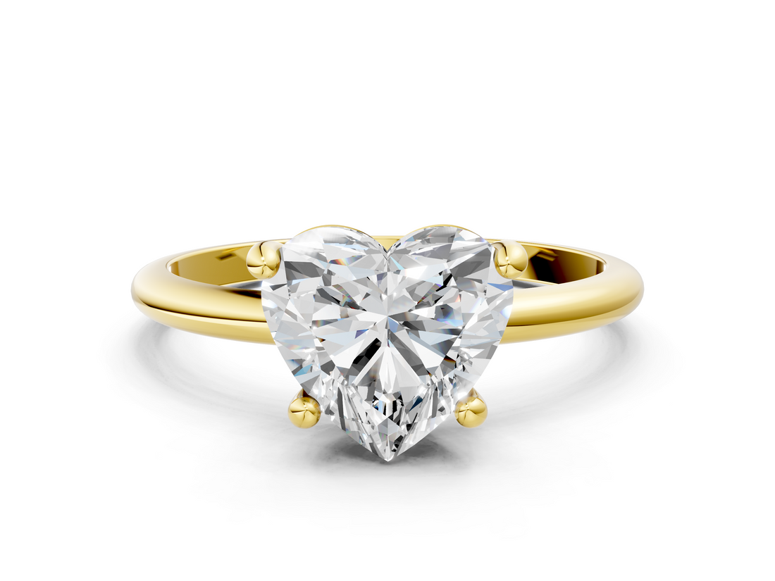 Yellow gold Heart Solitaire Diamond Ring with 4-Prong Setting on a Classic Band_3