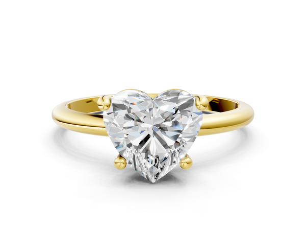 Yellow gold Heart Solitaire Diamond Ring with 4-Prong Setting on a Classic Band