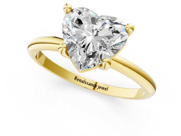 Yellow gold Heart Solitaire Diamond Ring with 4-Prong Setting on a Classic Band