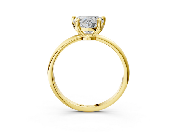 Yellow gold Heart Solitaire Diamond Ring with 4-Prong Setting on a Classic Band