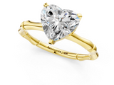 Yellow gold Heart Solitaire Diamond Ring with Bamboo Band and Four-Prong Setting_48