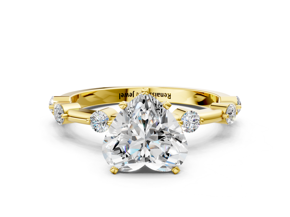 Yellow gold Heart Solitaire Diamond Ring with Bezel Set Side Stones and Prong Setting_4