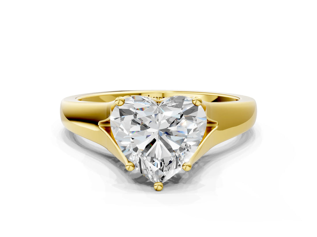 Yellow gold Heart Solitaire Diamond Ring with Cathedral Band and Four-Prong Setting_66