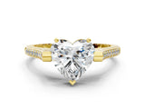 Yellow gold Heart Solitaire Diamond Ring with Channel Set Band and Bezel Prong Setting_56