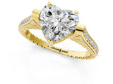 Yellow gold Heart Solitaire Diamond Ring with Channel Set Band and Bezel Prong Setting_57