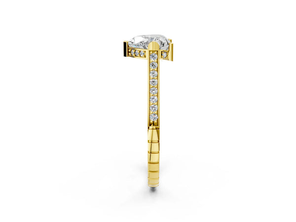 Yellow Gold Heart-Shaped Vintage Cathedral Engagement Ring Setting with Engraved Sides and Pave