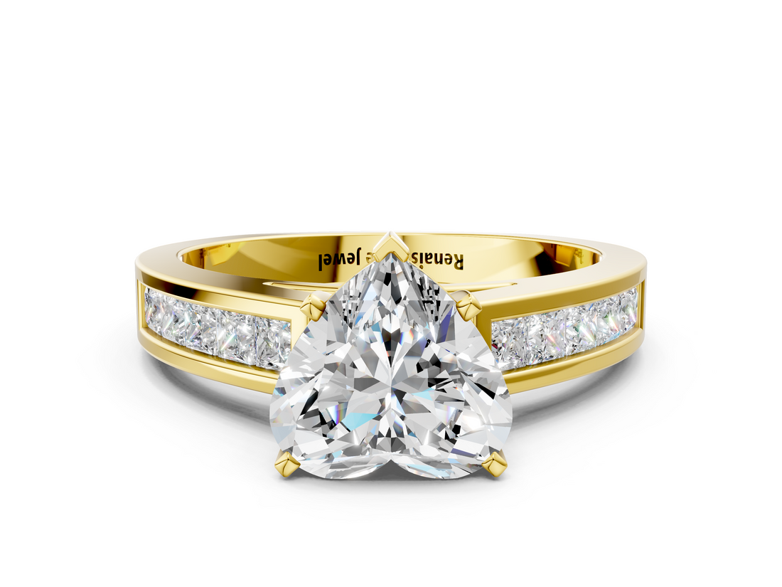 Yellow gold Heart Solitaire Diamond Ring with Channel-Set Band and Four-Prong Setting_4