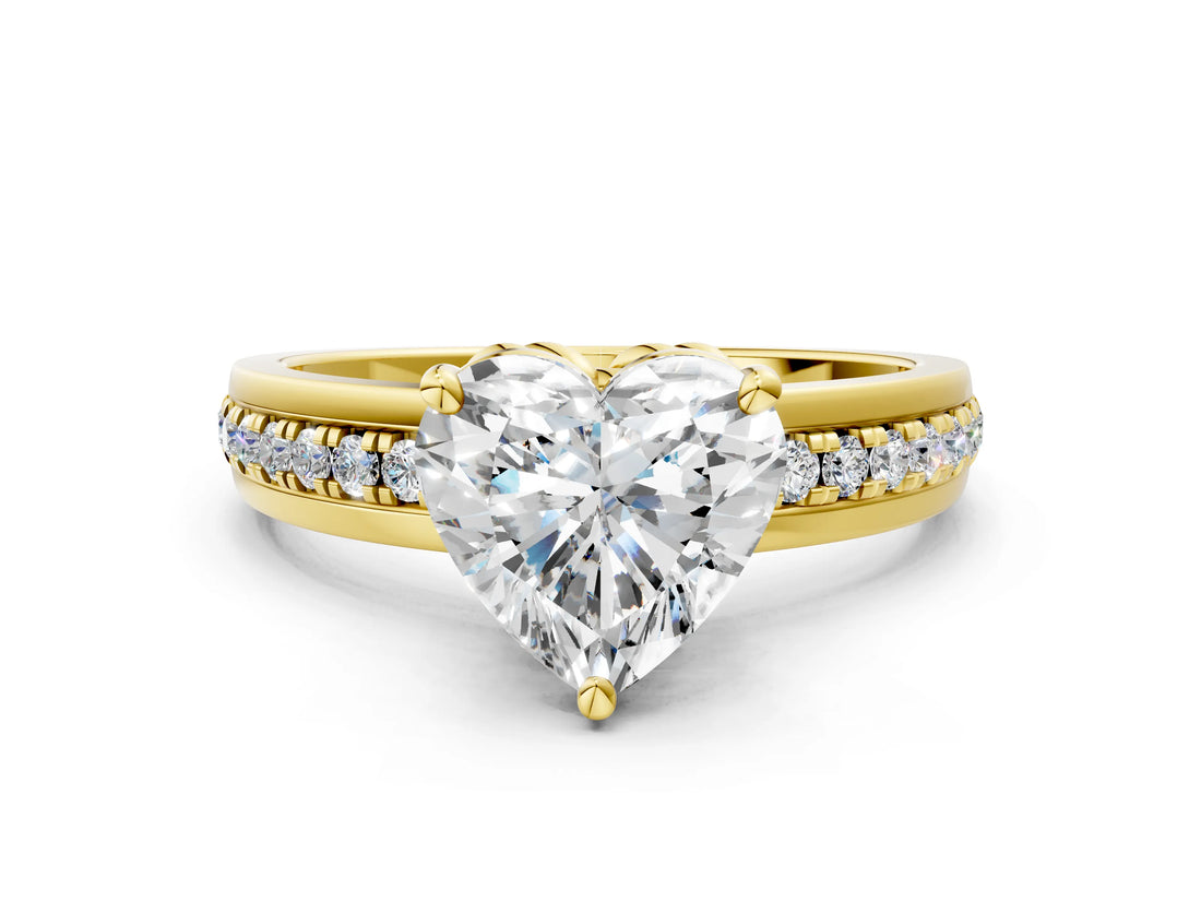Yellow gold Heart Solitaire Diamond Ring with Channel Set Band and Six-Prong Setting_47