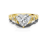 Yellow gold Heart Solitaire Diamond Ring with Filigree Band and Four-Prong Setting_57