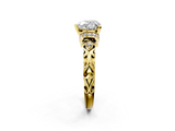 Yellow gold Heart Solitaire Diamond Ring with Filigree Band and Four-Prong Setting_59