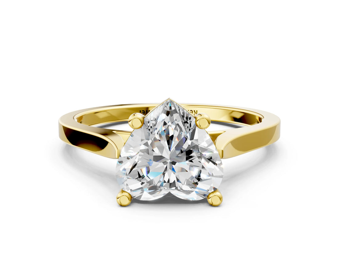 Yellow gold Heart Solitaire Diamond Ring with Four-Prong Setting and Tapered Band 1